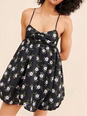 Free People In A Bubble Mini Dress size XL Black Floral Slip Dress Boho Party